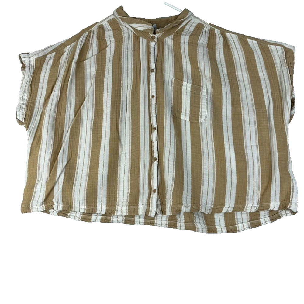 Gap Button Up Shirt Womens Cap Sleeve XXL Relaxed Earth Brown Striped Cotton